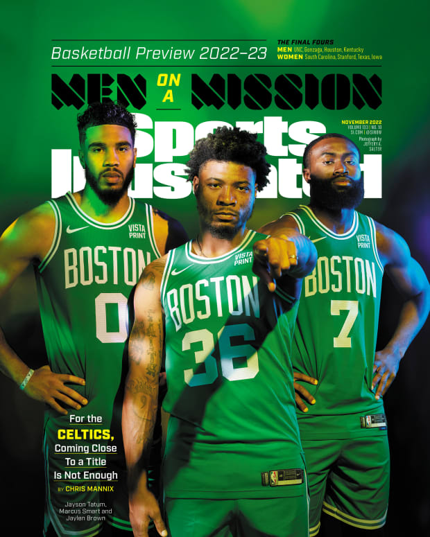 Celtics players Jayson Tatum, Marcus Smart and Jaylen Brown.